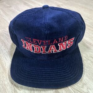 VTG Cleveland Indians Snapback Hat MLB‎ Twins Enterprise Blue Corduroy Cap